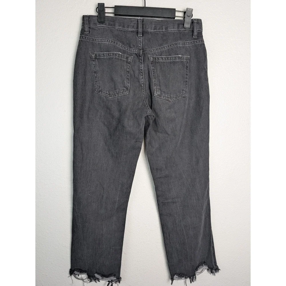 We The Free Free People Distressed Straight Leg Jeans Faded Black Raw Hem SZ 26